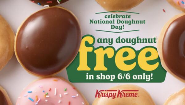 National Donut Day = FREE Krispy Kreme on June 6th