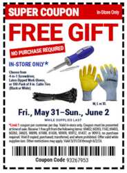 Get your FREE Screwdriver, Work Gloves, or Cable Ties at Harbor Freight!