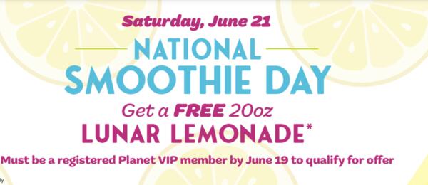 June 21 Only: FREE Lunar Lemonade at Planet Smoothie Near You!