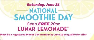 June 21 Only: FREE Lunar Lemonade at Planet Smoothie Near You!