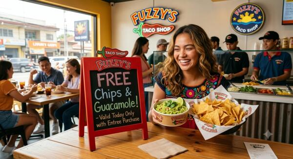 Free Food Alert: FREE Chips & Guacamole at Fuzzy's