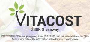 SWEEPSTAKE: Vitacost $30k