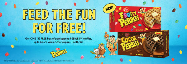 Free Fruity PEBBLES™ or Cocoa PEBBLES™ waffles 