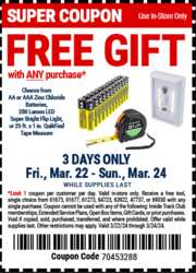 Batteries, Flip Light or Tape Measure at Harbor Freight for FREE!
