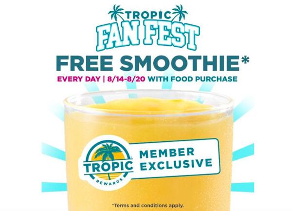 Smoothie for Free Every Day This Week at Tropical Smoothie Cafe