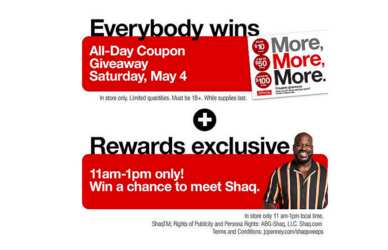 Stop by JCP for your FREE $10, $50 or $100 Coupon!