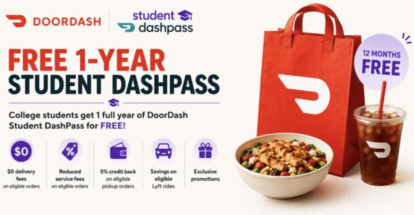 Students Can Enjoy FREE DoorDash DashPass for 12 Months