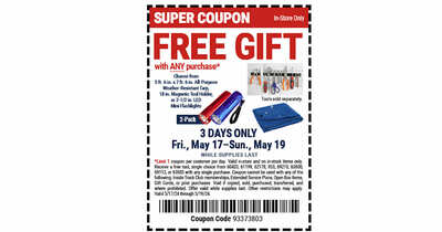 Earn a Free Tarp, Magnetic Tool Holder or Flashlights at Harbor Freight