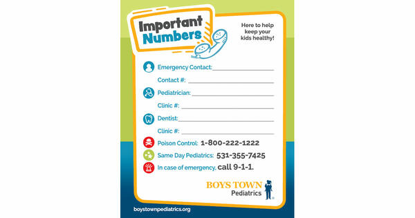 Free Important Numbers Magnet 