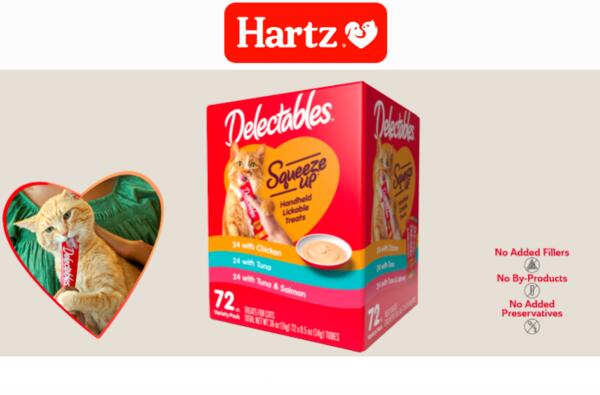 72-Count Variety Pack of Hartz Delectables Squeeze Up Lickable Cat Treats for Free