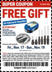 Pick one of three freebies at Harbor Freight This Weekend!