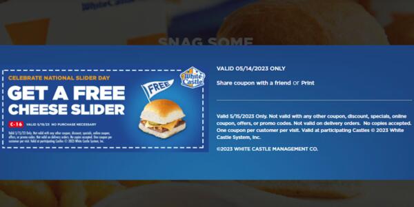 Cheese Slider for Free at White Castle on 15th