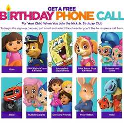 Free Personalized Birthday Phone Call From a Nick Jr Character