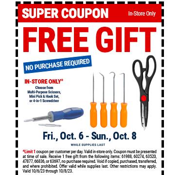 Weekend Freebies @ Harbor Freight: scissors, mini pick & hook set or 4-in-1 screwdriver