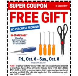 Weekend Freebies @ Harbor Freight: scissors, mini pick & hook set or 4-in-1 screwdriver