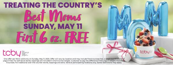 Moms, Enjoy FREE Frozen Yogurt at TCBY This Mother’s Day