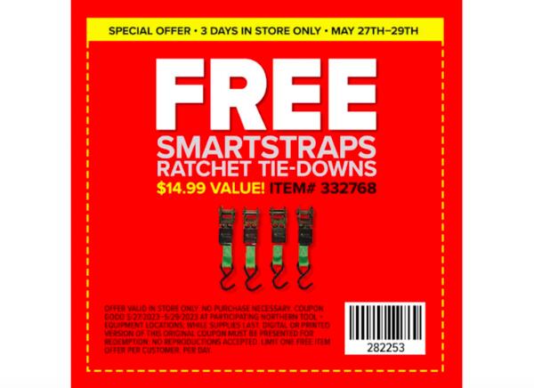 4-pack of SmartStraps Ratchet Straps for Free at Northern Tool