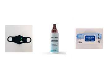 Face Mask, Hand Sanitizer & Sanitizing Wipes for Free