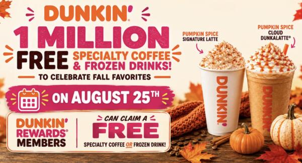 Free Drink Alert! Dunkin’ Is Giving Away 1 Million on August 25