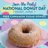 Free Cinnamon Sugar Donut at Duck Donuts on June 7th!