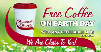 Grab your FREE Coffee or Tea at Stewart's Shops on April 22nd!