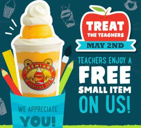 Small Item for Free at Jeremiah’s Italian Ice for Teachers