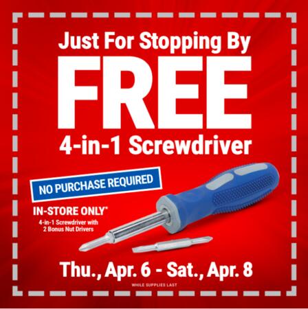 Free 4-in-1 Screwdriver @ Harbor Freight! No Purchase needed!