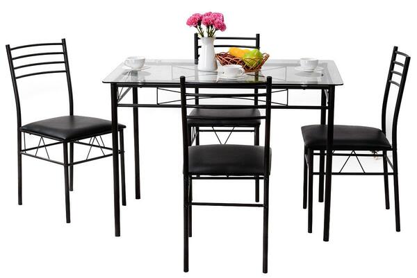 Gymax 5-Piece Dining Set Glass Top Table Set for ONLY $159.99