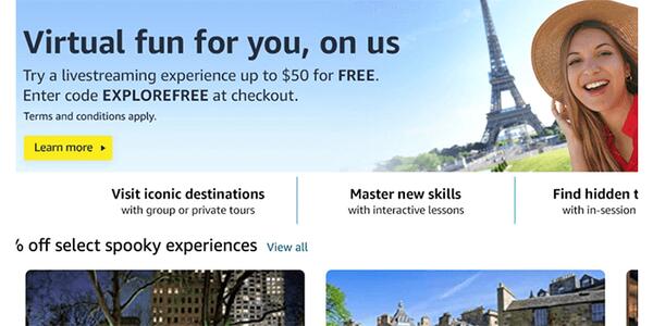 Possible FREE Amazon Virtual Tour Experience Credit $50 OFF!